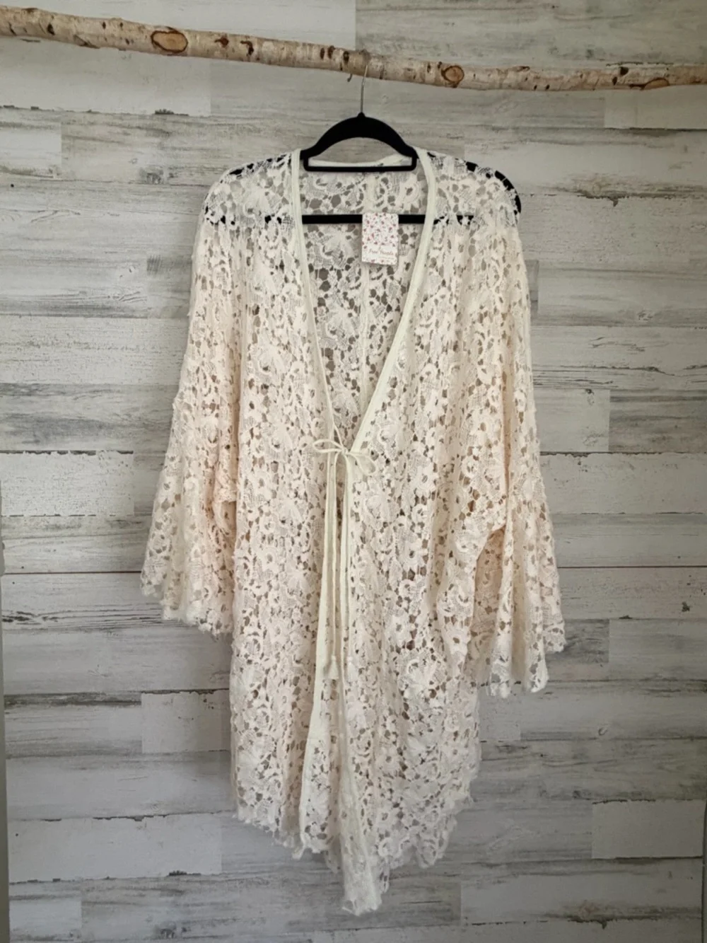 Free People Cream Crochet Kimono